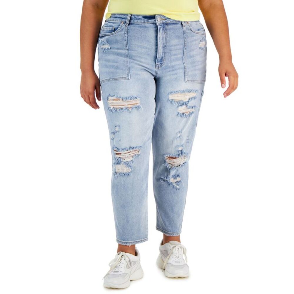 Tinseltown Trendy Plus Size Ripped Mom Jeans